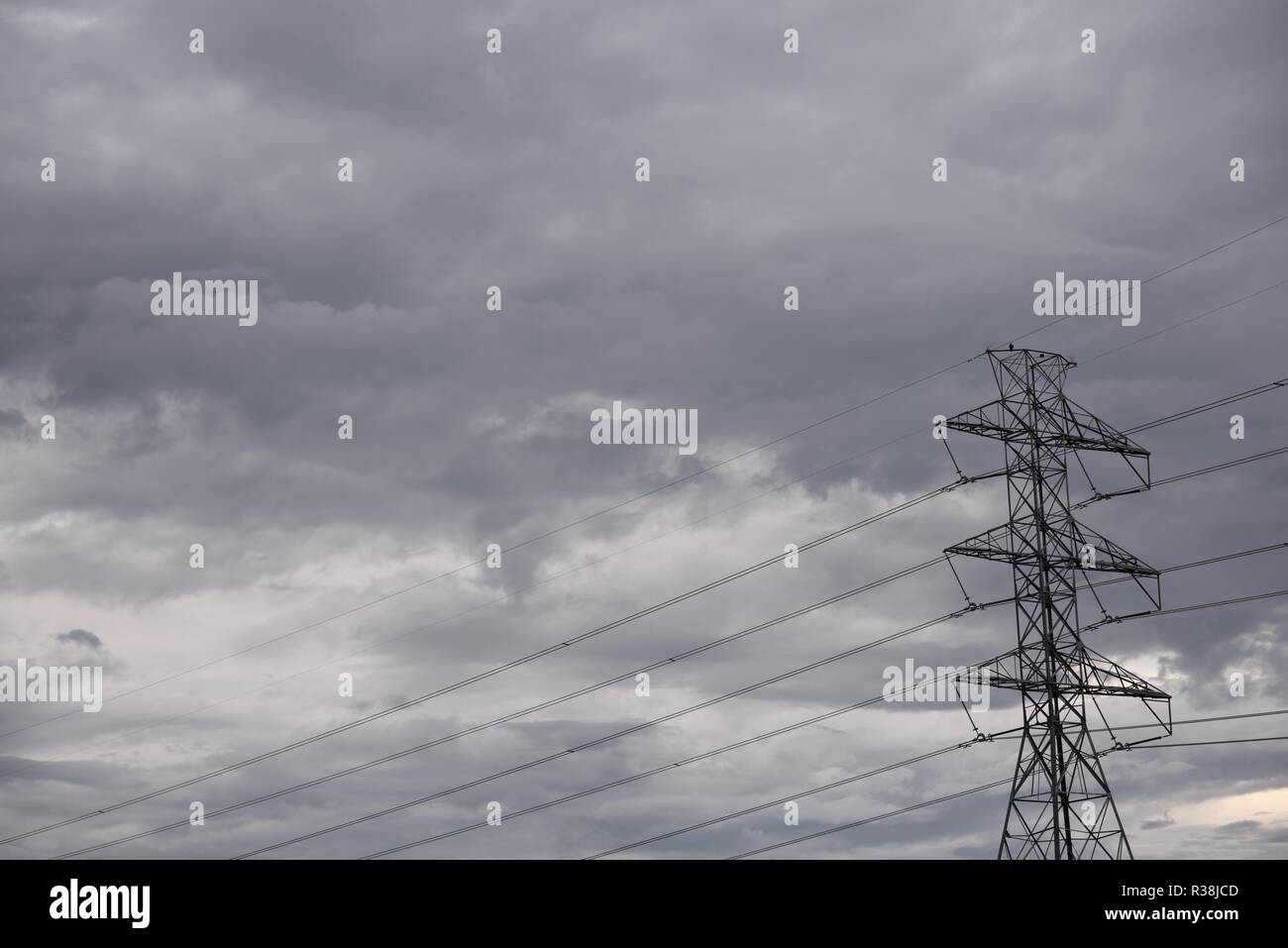 Steel electricity pylon and overhead high voltage power supply lines ...