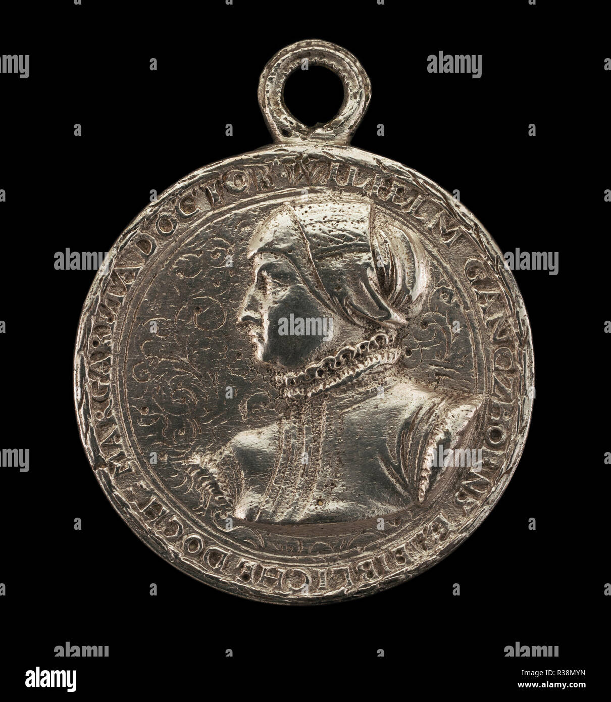 Margarethe Ganzhorn Balbus, Wife of Johann Balbus [obverse]. Dated: 1565. Dimensions: overall (height with suspension loop): 4.75 cm (1 7/8 in.)  overall (diameter without loop): 3.94 cm (1 9/16 in.)  gross weight: 31.15 gr (0.069 lb.)  axis: 12:00. Medium: silver//With ring. Museum: National Gallery of Art, Washington DC. Author: Joachim Deschler. Stock Photo