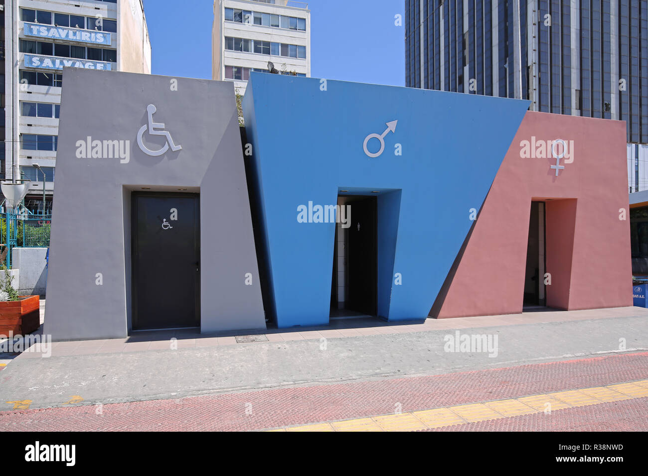 PIRAEUS, GREECE MAY 04, 2015 Contemporary Public Toilets in Biggest