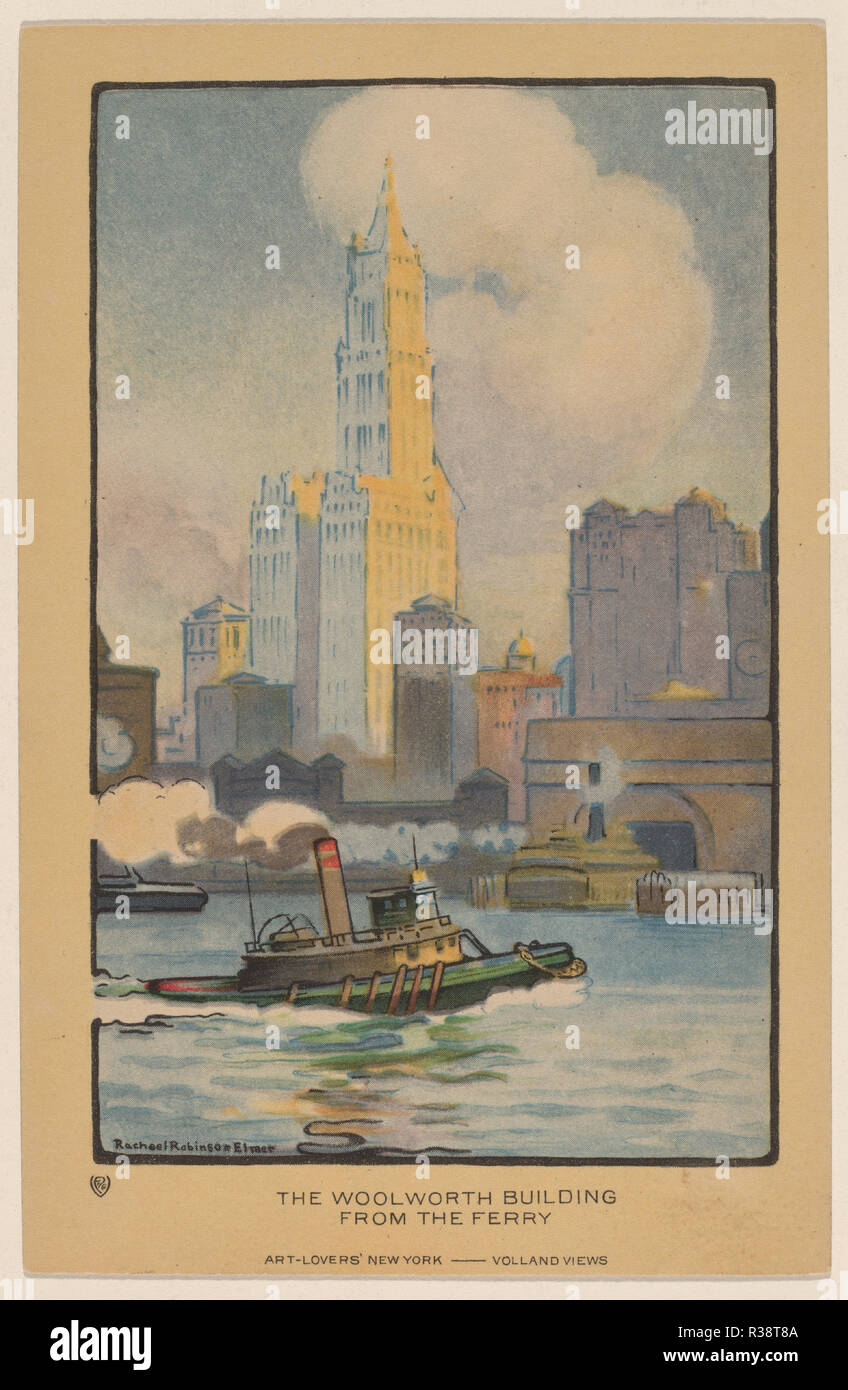 The Woolworth Building from the Ferry. Dated: 1914. Dimensions: image: 121 x 76 mm  sheet: 140 x 89 mm. Medium: halftone offset lithograph. Museum: National Gallery of Art, Washington DC. Author: Rachael Robinson Elmer. Stock Photo