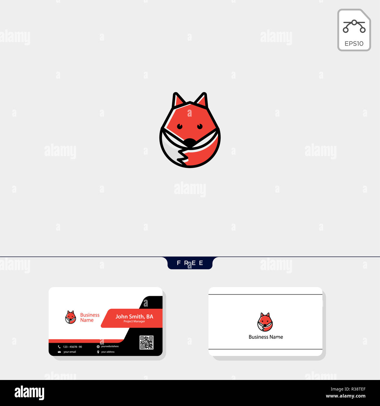 simple cute fox logo template vector illustration, free business card design template include Stock Photo