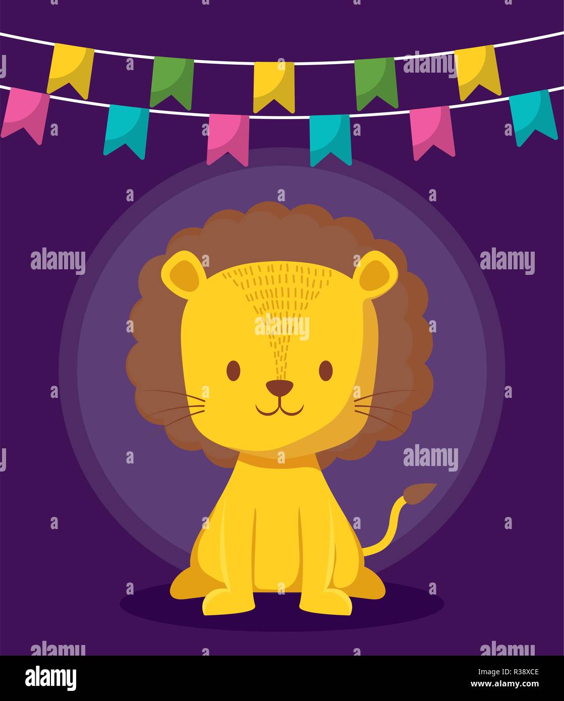 cute lion with garlands icon vector illustration design Stock Vector ...