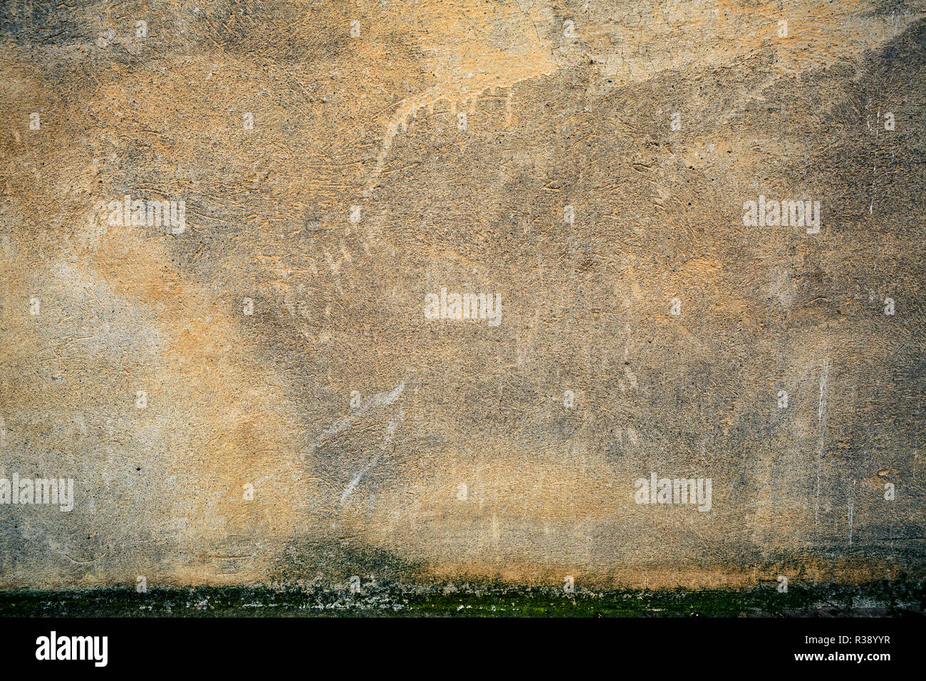 Concrete yellow and gray blank frame background of natural cement or stone texture on a wall or floor. Yellow painted aged damaged wall texture or bac Stock Photo