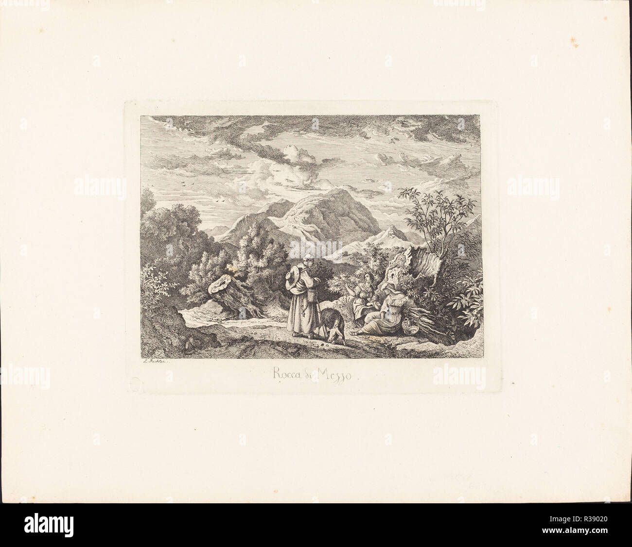 Rocca di Mezzo. Dated: c. 1831. Medium: etching. Museum: National Gallery of Art, Washington DC. Author: Ludwig Richter. Stock Photo