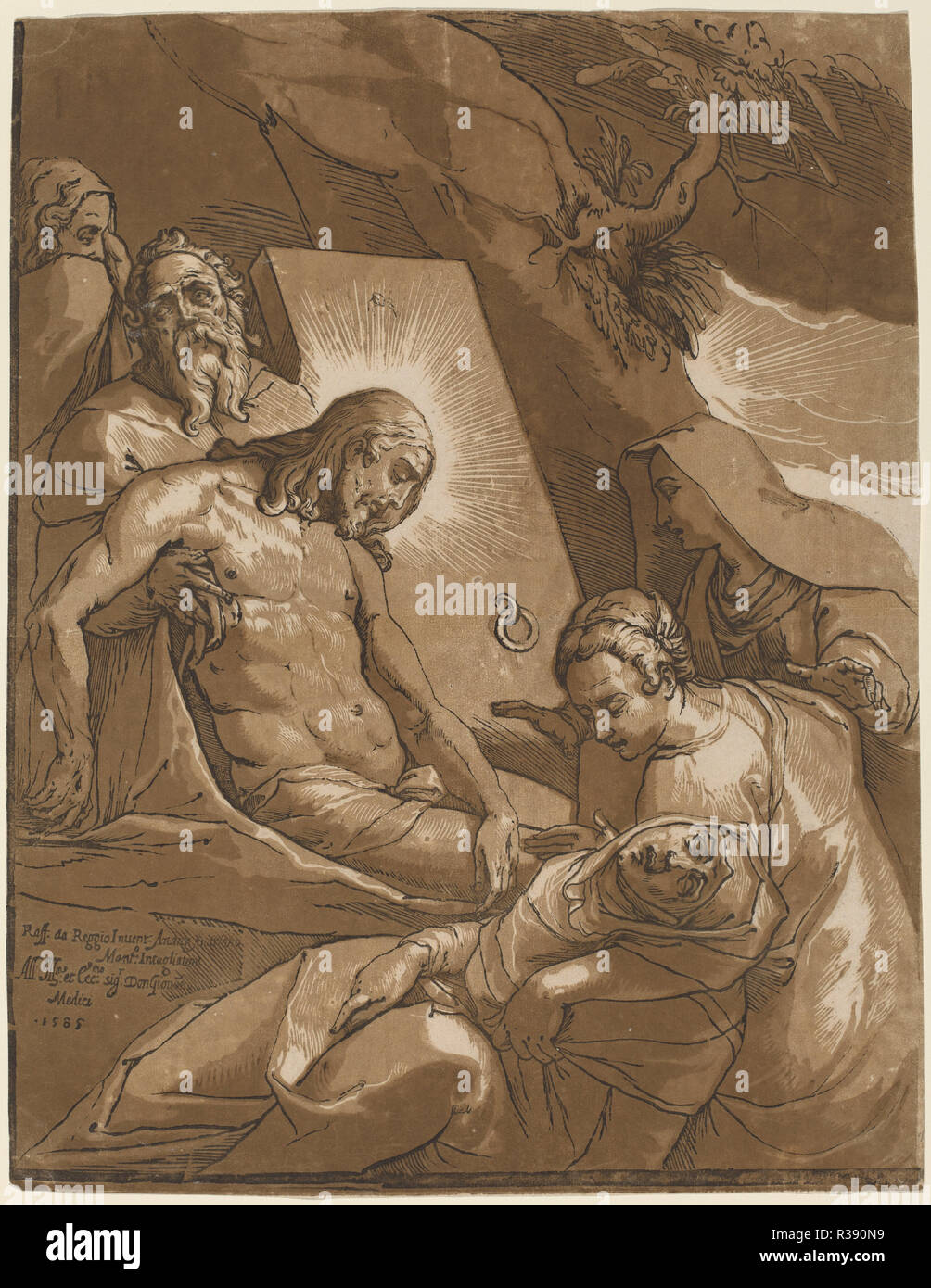 The Entombment. Dated: 1585. Medium: chiaroscuro woodcut. Museum: National Gallery of Art, Washington DC. Author: Andrea Andreani after Raffaello Motta. Stock Photo