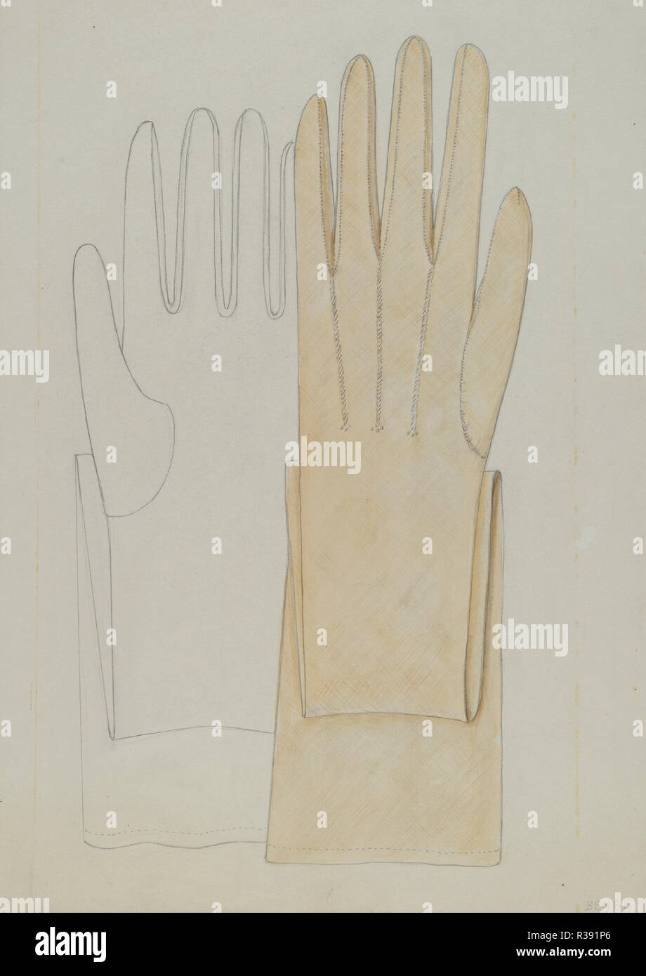 Gloves. Dated: c. 1937. Dimensions: overall: 29.1 x 22.5 cm (11 7/16 x 8 7/8 in.). Medium: watercolor and graphite on paperboard. Museum: National Gallery of Art, Washington DC. Author: Jessie M. Benge. Stock Photo