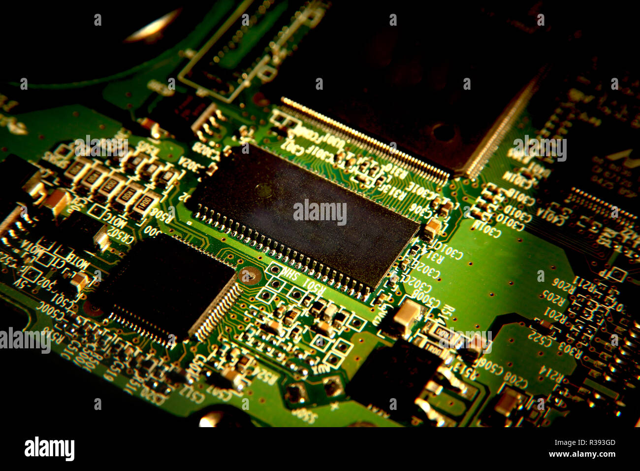 Cpu chipset on printed circuit board pcb with electronic components.  close-up Stock Photo - Alamy