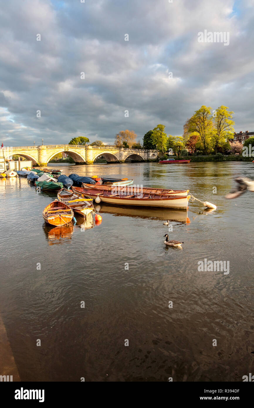 Richmond Bridge, Thames River, Richmond, London, UK Stock Photo