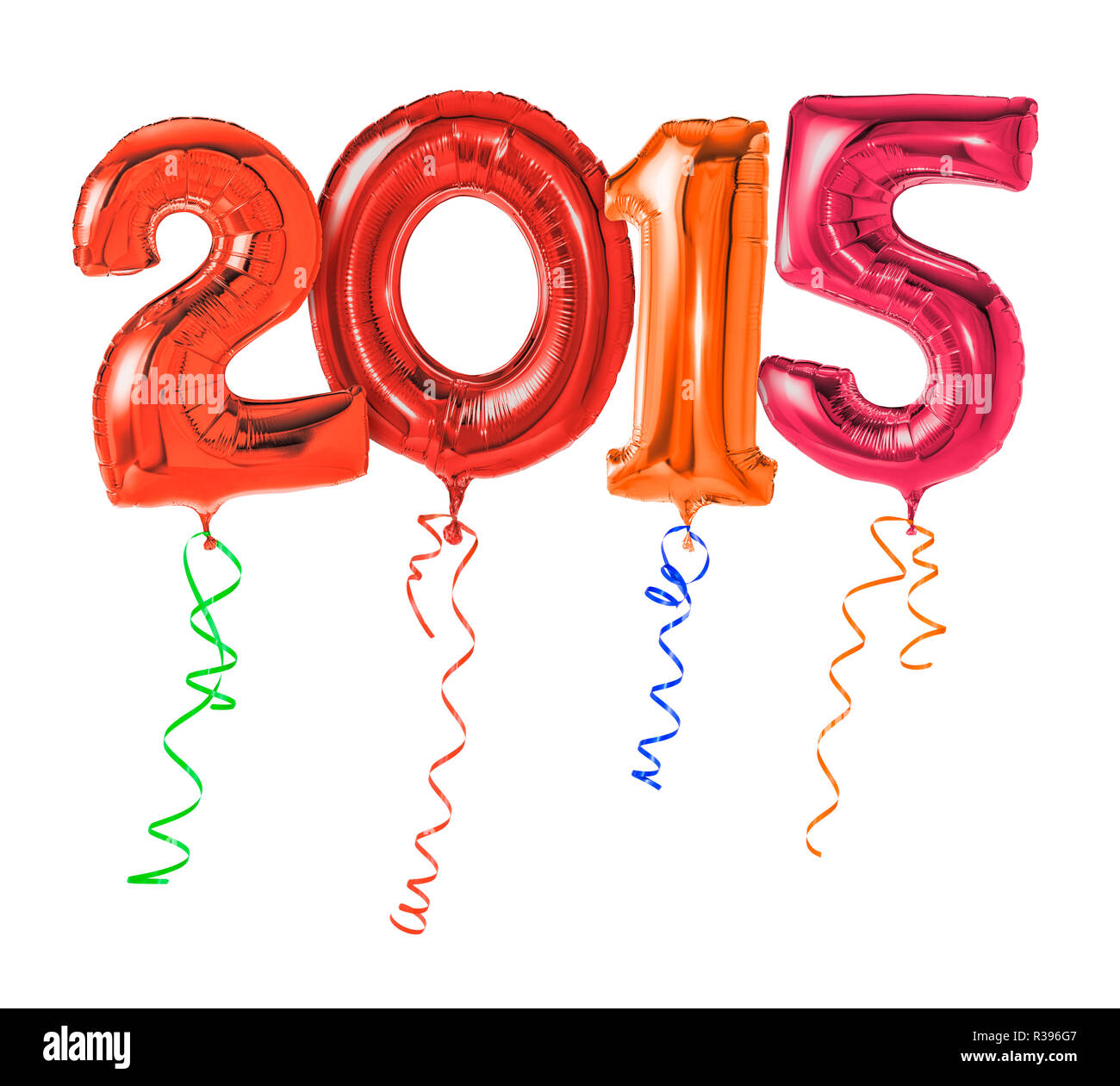 red balloons with ribbon - number 2015 Stock Photo