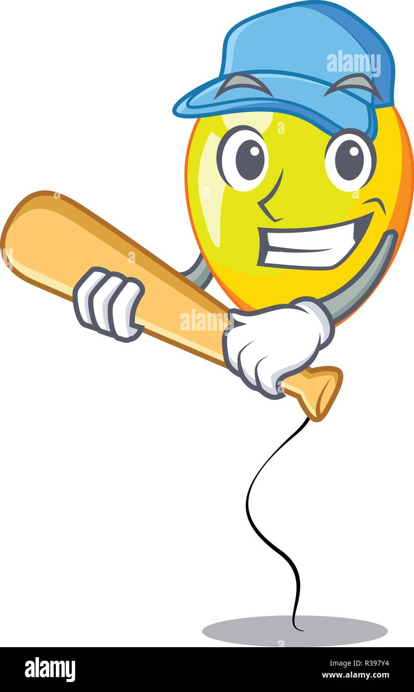 Playing baseball yellow balloon cartoon in shape illustration Stock