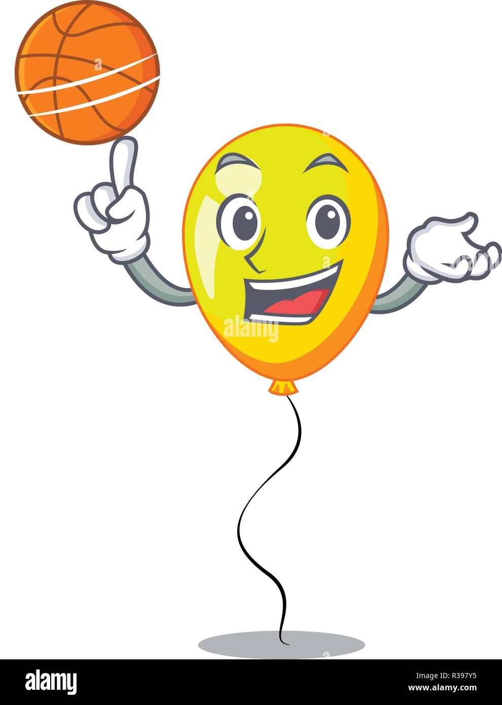 With basketball yellow balloon cartoon in shape illustration Stock Vector