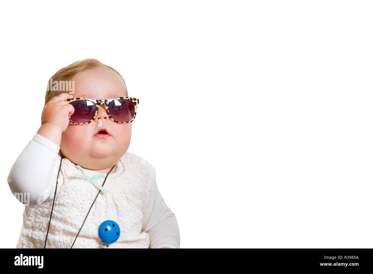 baby with sunglasses,released on a white background Stock Photo