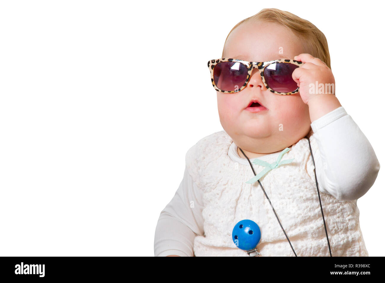 baby with sunglasses,released on a white background Stock Photo