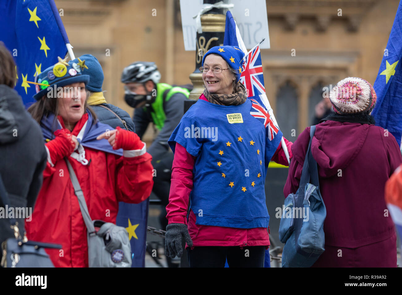 London, UK 21st November 2018. Stand of Defiance European Movement (SODEM) Brexit protest outside the Houses of Parliament in London. Credit: Andy Morton/Alamy Live News Stock Photo