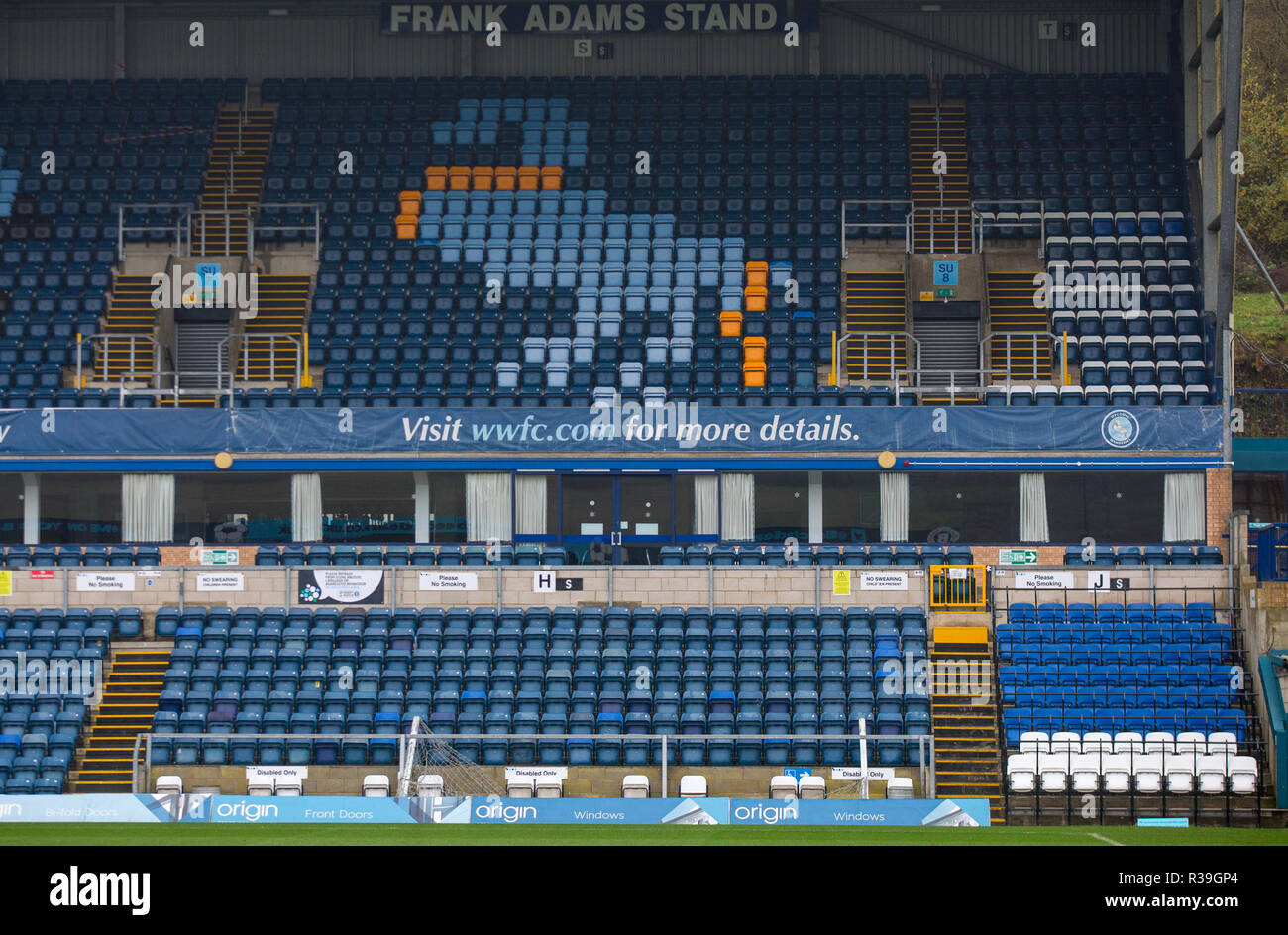 Adams Park, High UK. 22nd Nov 2018. Safe seating at Football