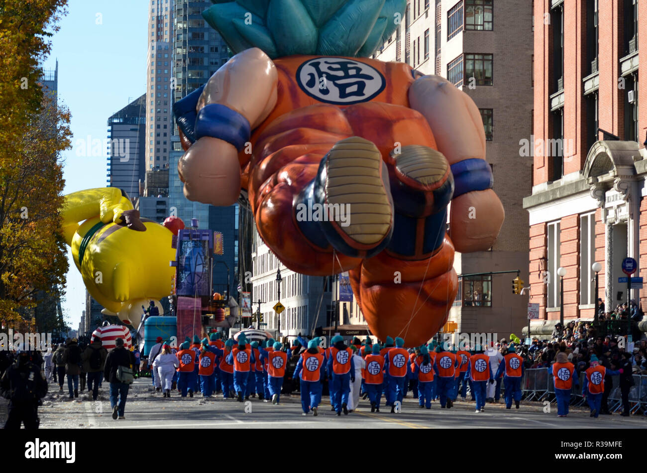 People seen flying a Goku Balloon at the 92nd annual Macy's Thanksgiving Day Parade in New York