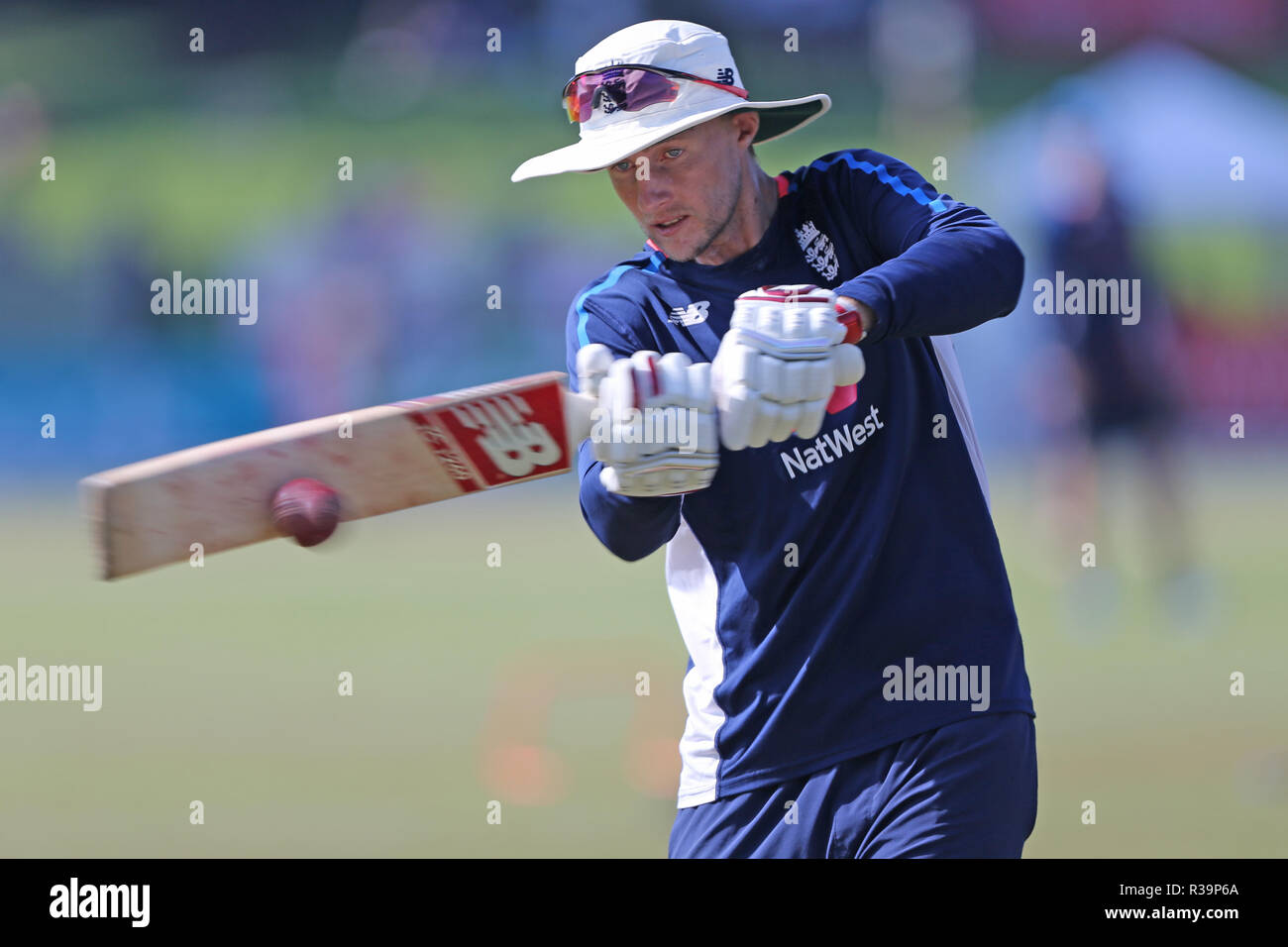 Colombo, Sri Lanka. 23rd November 2018, Sinhalese Sports Club Ground, Columbo, Sri Lanka; International Test Cricket, third test, day 1, Sri Lanka versus England;Joe Root hits a ball during the warm up session before start of play day one Credit: Action Plus Sports Images/Alamy Live News Stock Photo