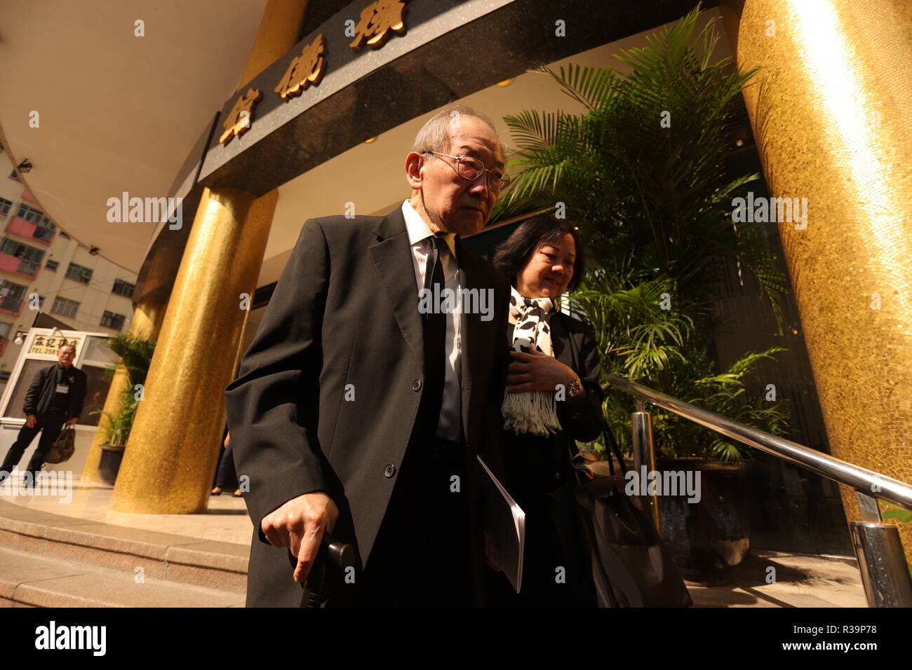 Hong Kong, CHINA. 23rd Nov, 2018. Allen Lee, a former industrialist and veteran politician, a man dubbed as 'protege of Sir Sze-Yuen Chung' exit from a funeral parlor after the service. Funeral of late Hong Kong senior politician Sir Sze-Yuen CHUNG who passed away at the age of 101 held this morning with very low profiled proceedings. Nov-23, 2018 Hong Kong.ZUMA/Liau Chung-ren Credit: Liau Chung-ren/ZUMA Wire/Alamy Live News Stock Photo