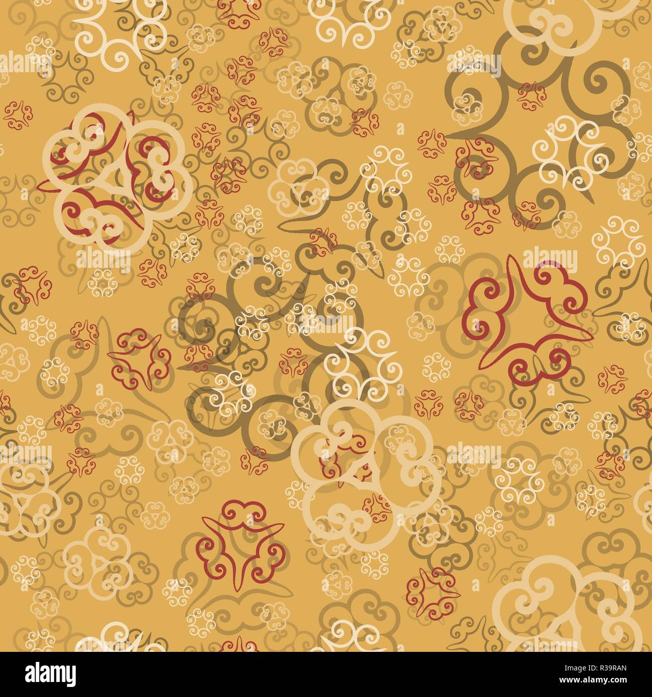 Seamless Pattern Of Ornate Oriental Items Spreaded About Pattern Randomly Stock Vector