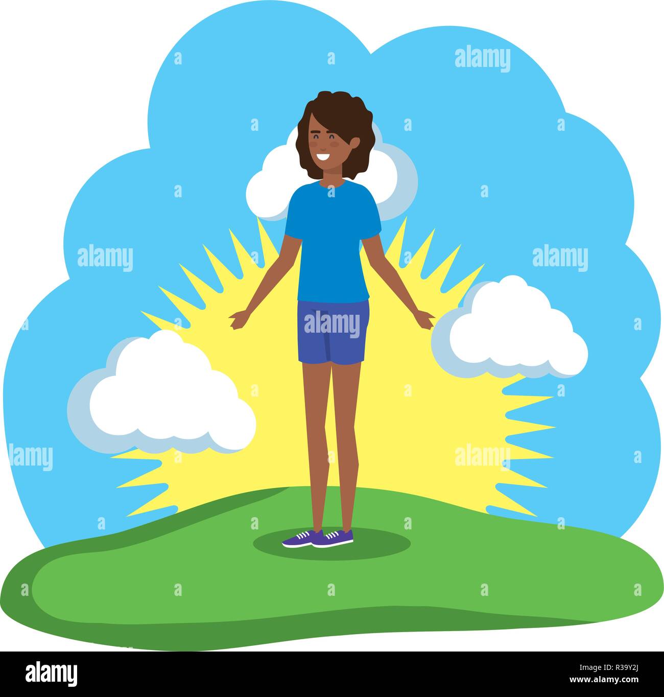 young black woman in landscape vector illustration design Stock Vector ...