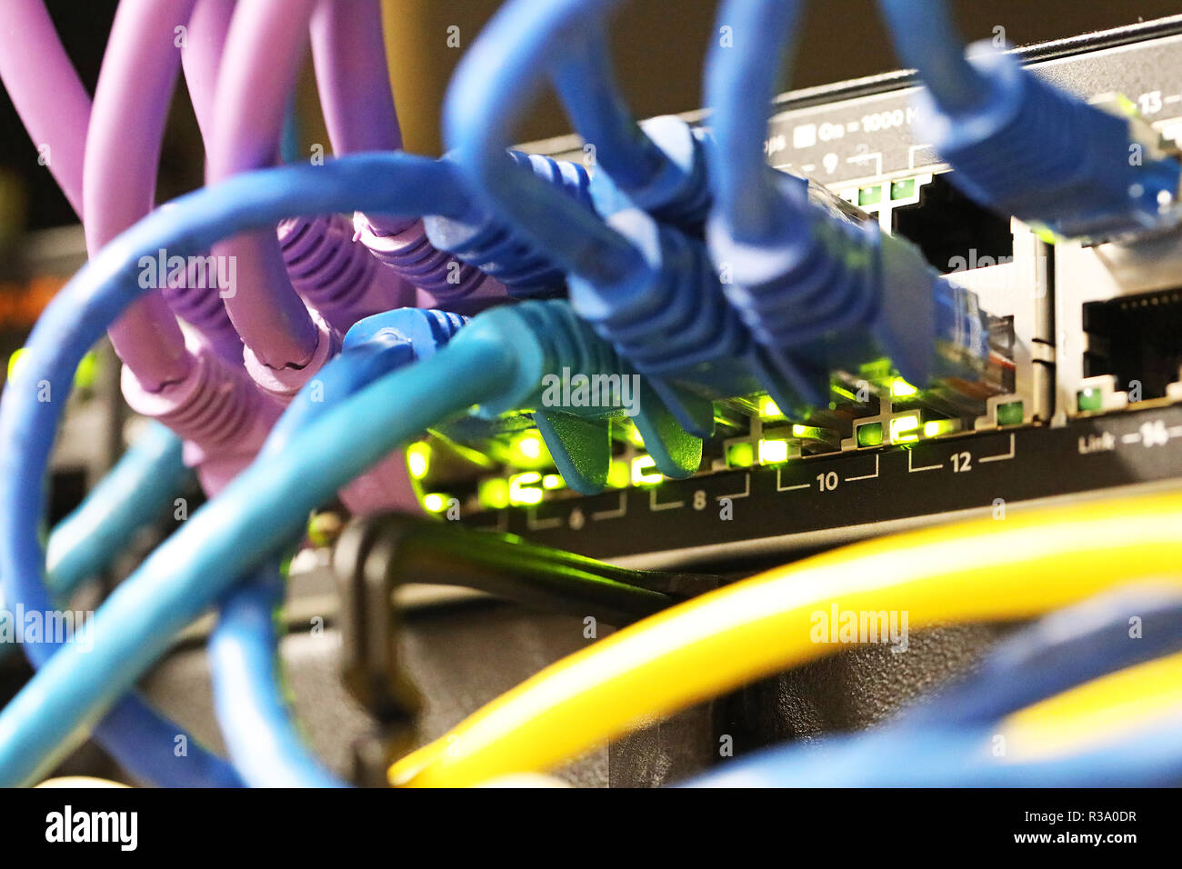 telephone and internet data communication cables, cabling and wires in a  port. Infrastructure for communicating and systems in a modern office or  work Stock Photo - Alamy