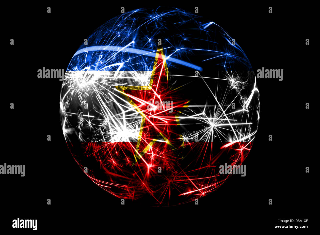 Abstract Yugoslavia sparkling flag, Christmas ball holiday concept