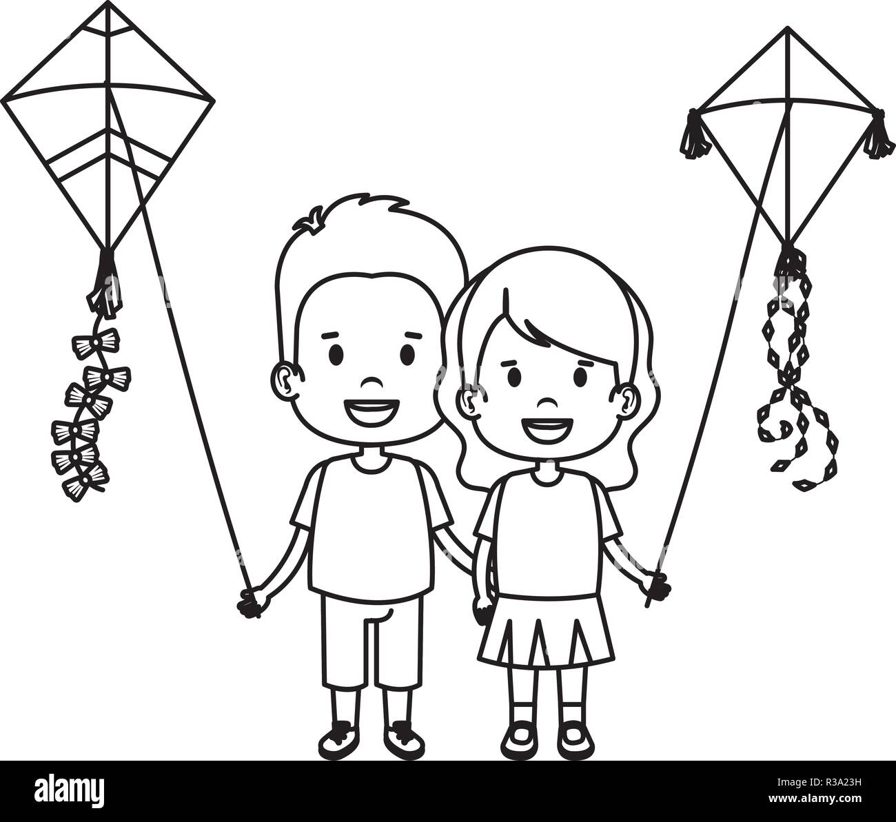 kids couple with kite flying Stock Vector
