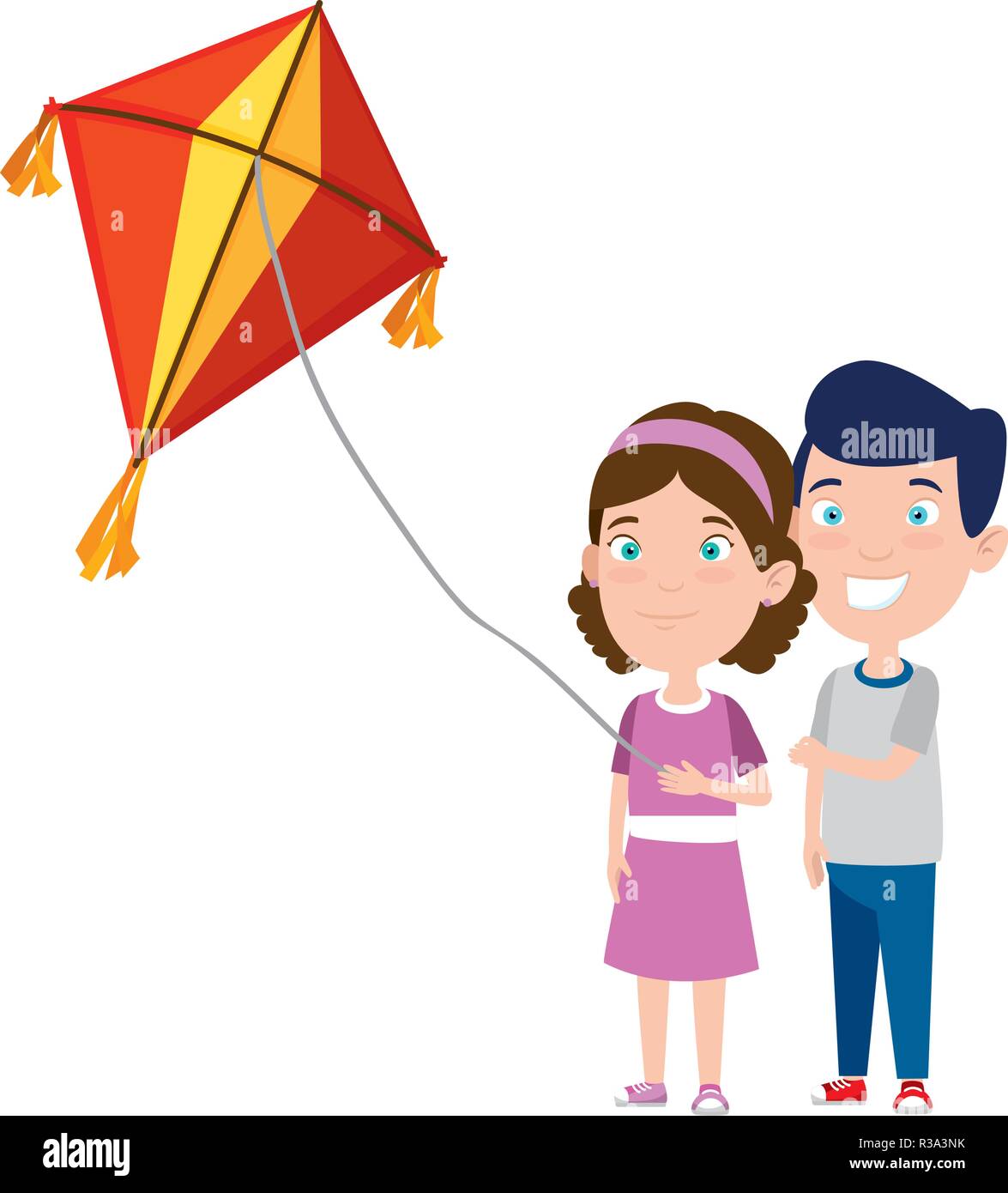 kids couple with kite flying Stock Vector Image & Art Alamy