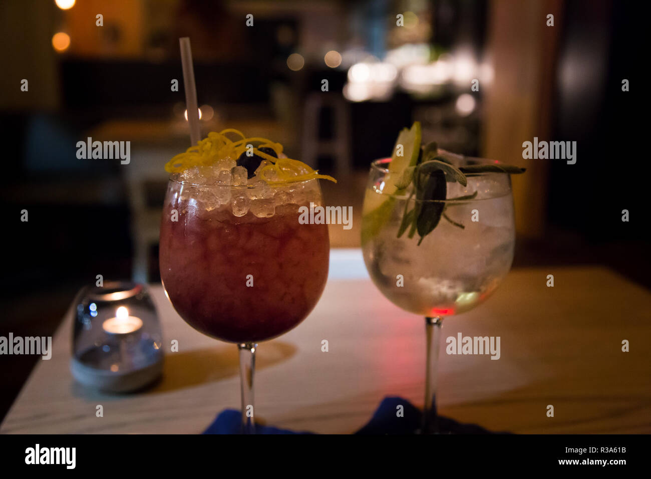 Two craft cocktail drink in a upscale cocktail lounge Stock Photo Alamy