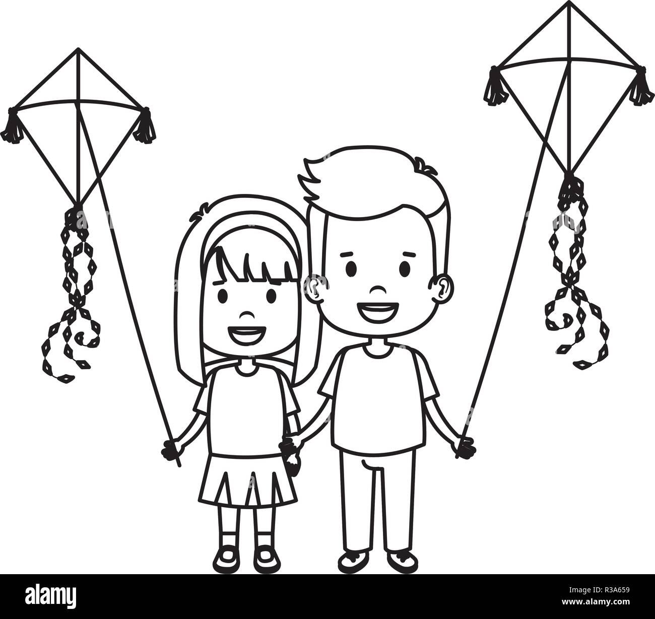 kids couple with kite flying Stock Vector