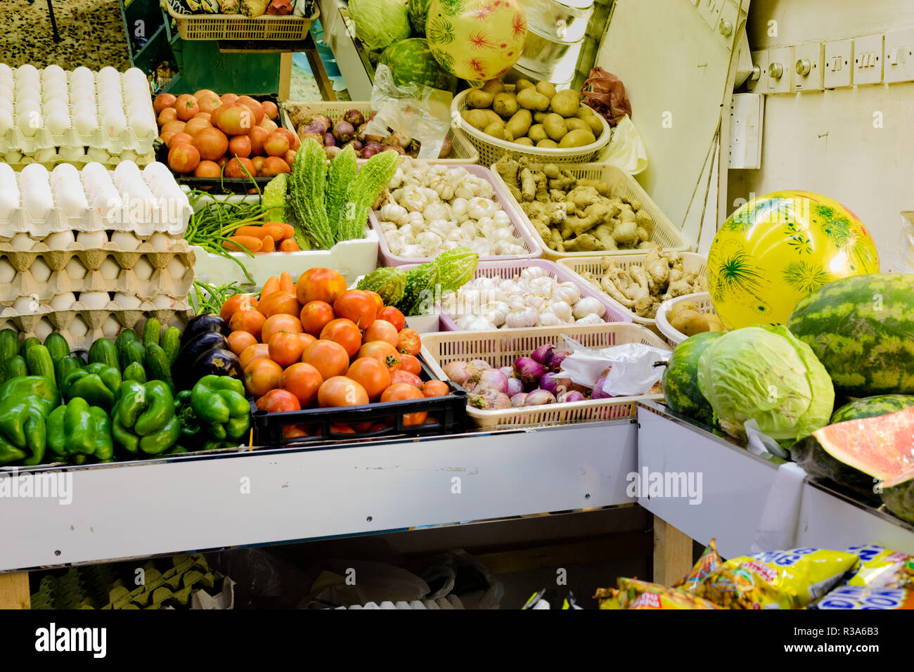Soft drink famous brands on supermarket shelf / Bahrain Cold store