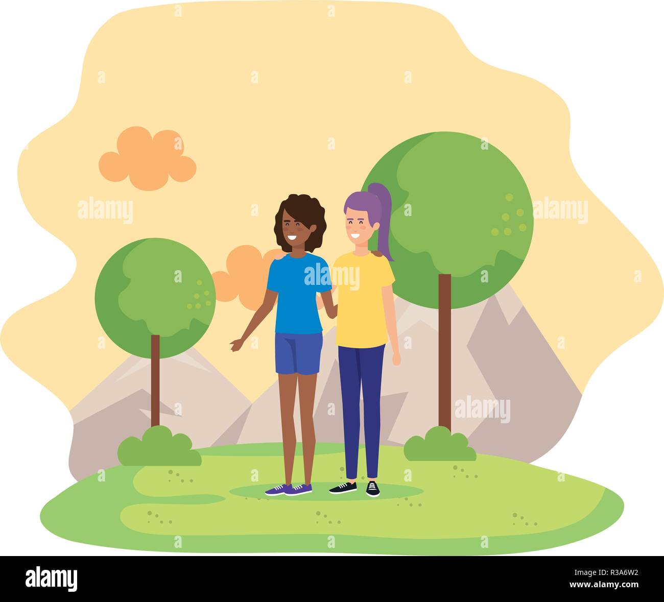 couple girls in the park avatars Stock Vector Image & Art - Alamy