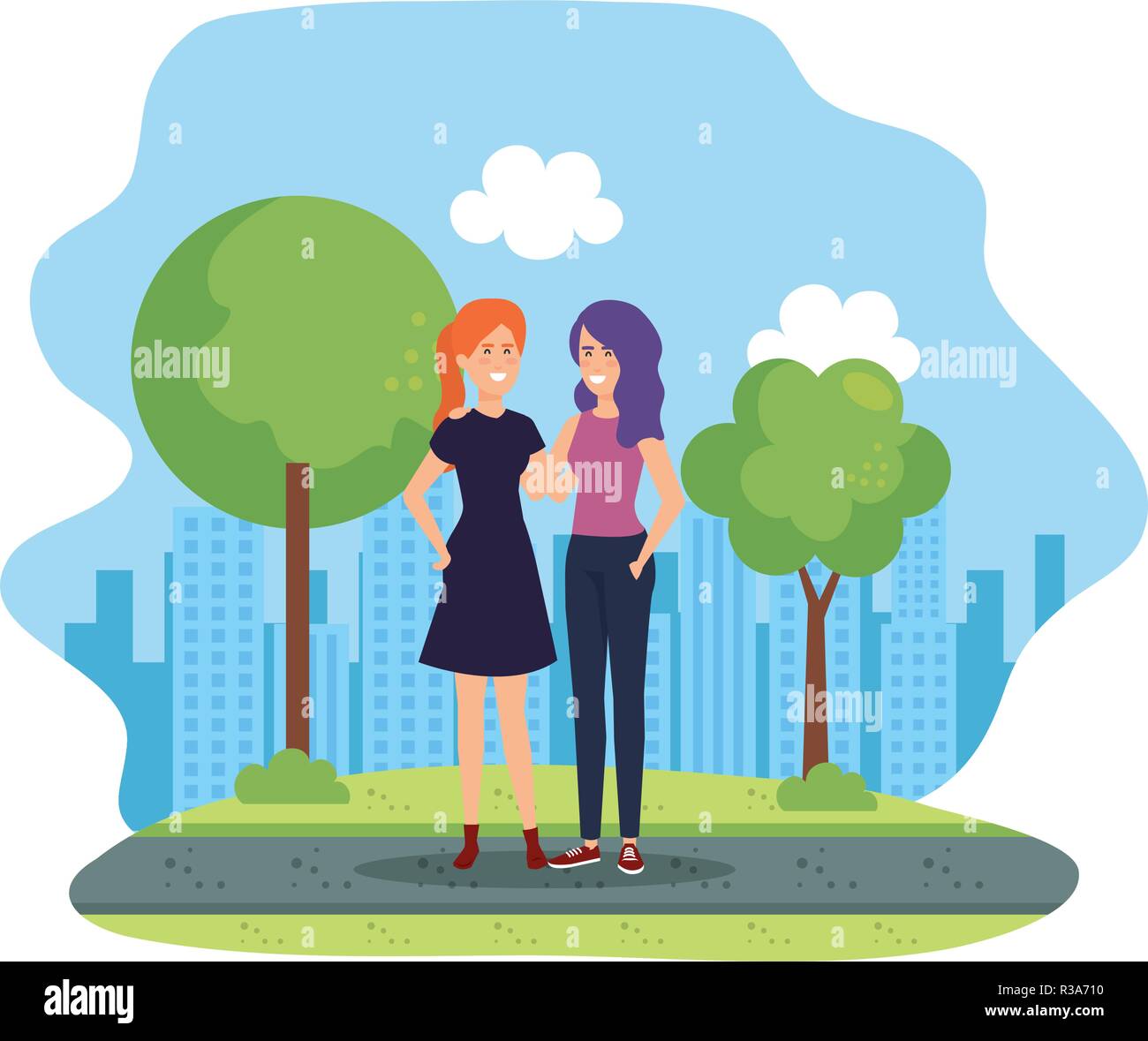 couple girls in the park avatars Stock Vector Image & Art - Alamy