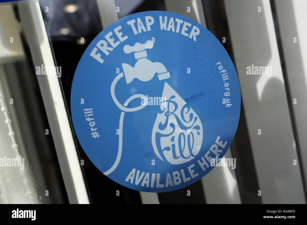 Refill Free Tap Water sticker for the free tap water campaign in UK