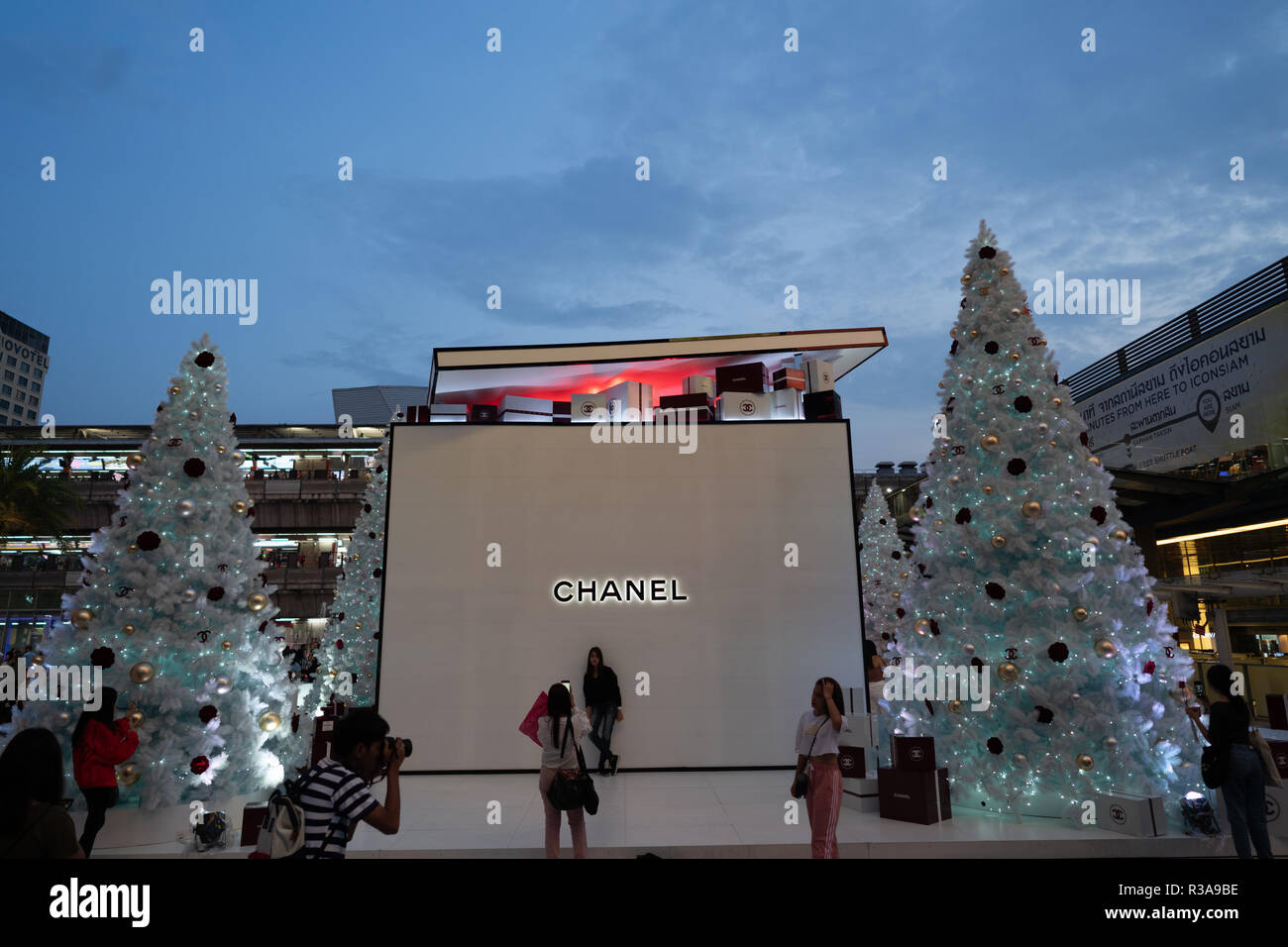 Christmas decorations seen with the Chanel brand seen at Siam