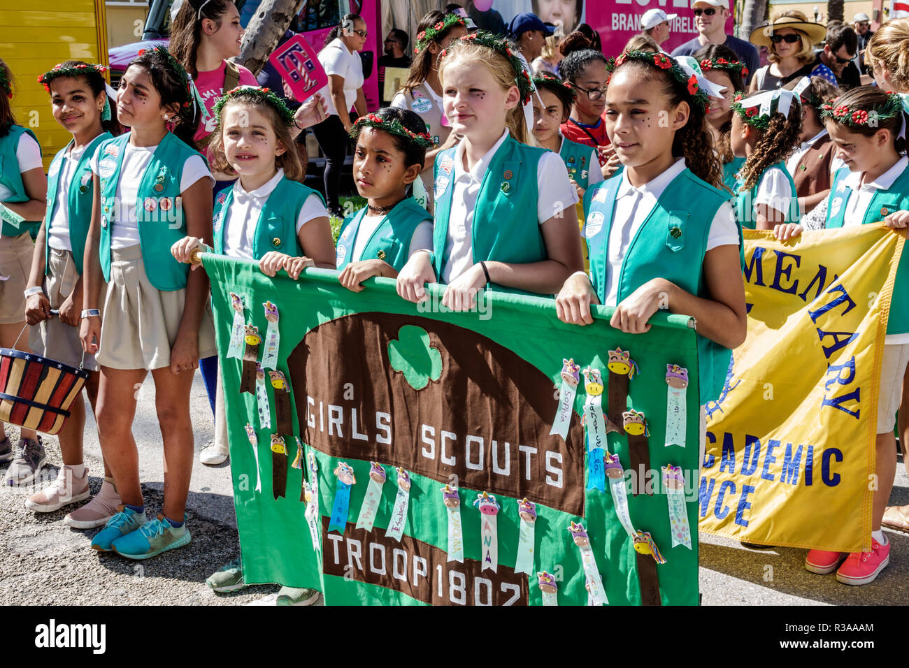 Miami Beach Florida,Ocean Drive,Veterans Day Parade activities,Girl