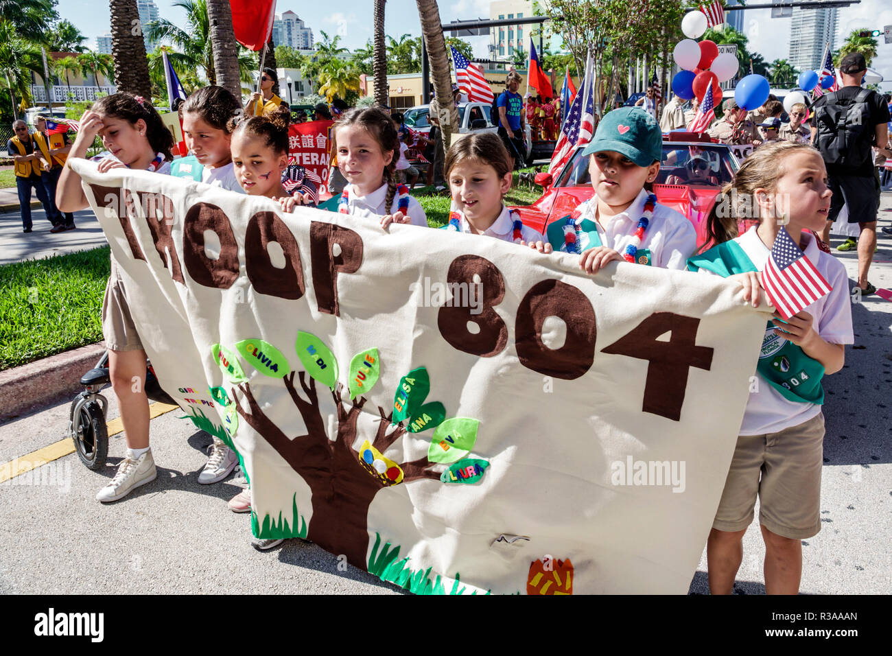 Miami Beach Florida,Ocean Drive,Veterans Day Parade activities,Girl