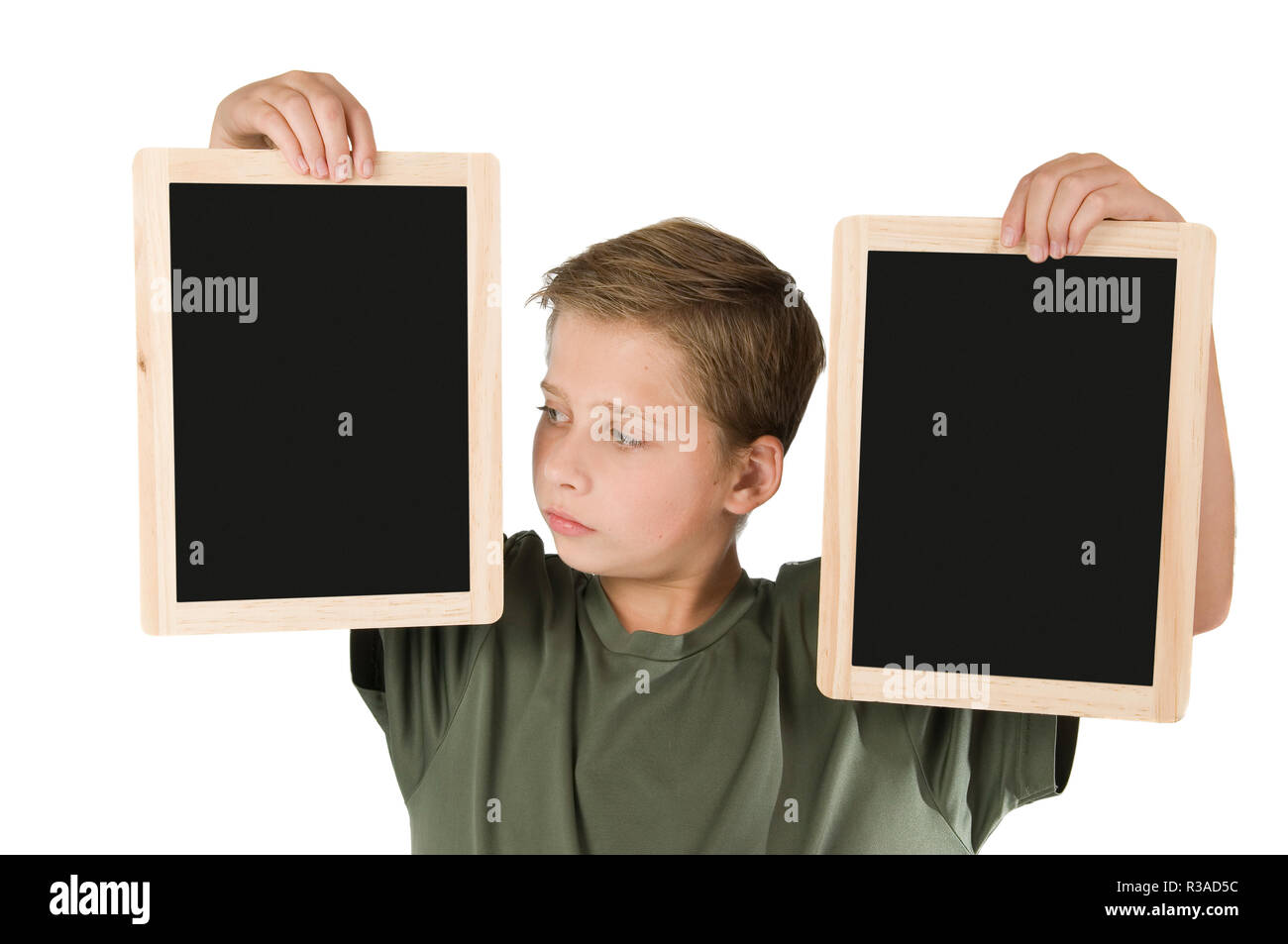 boy between two blackboards left Stock Photo - Alamy