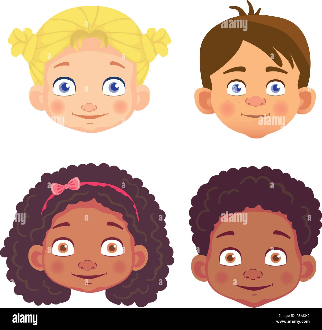 faces of girls and boys character set Stock Vector