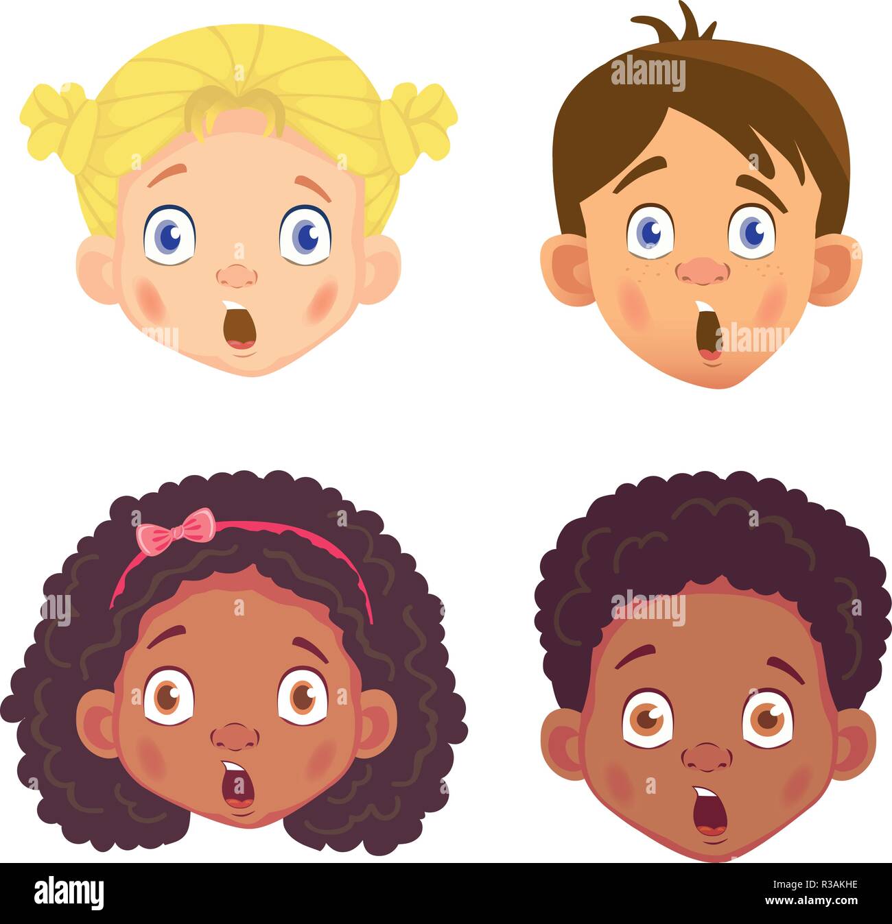 faces of girls and boys character set Stock Vector