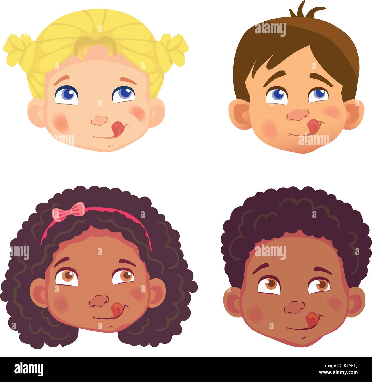 faces of girls and boys character set Stock Vector