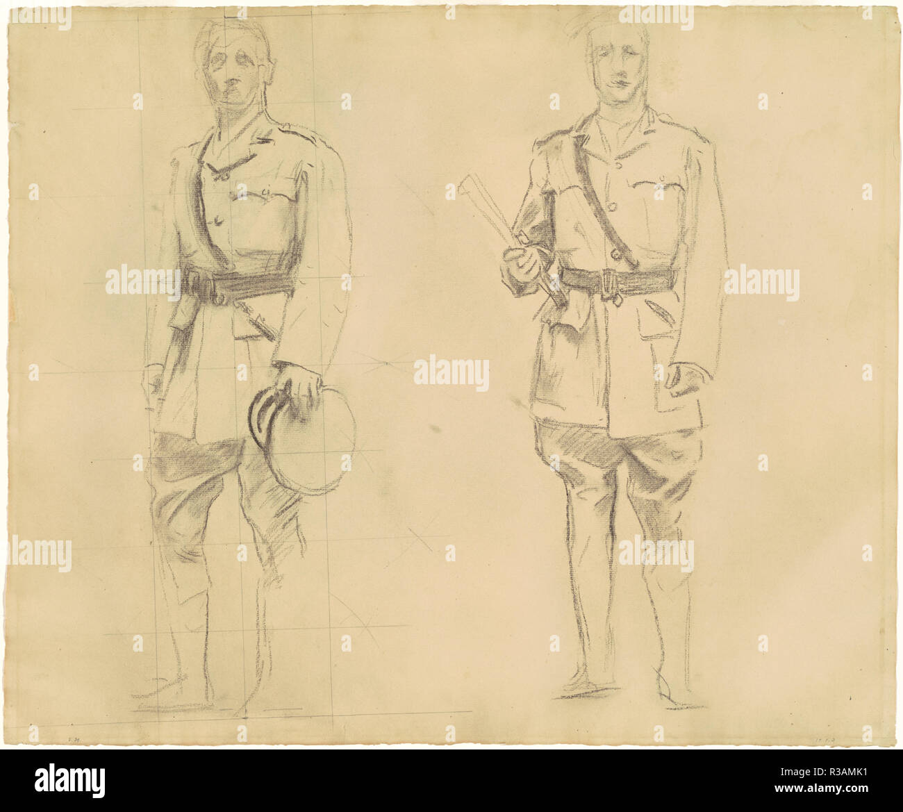 Studies of Generals Plumer and Haig for 'General Officers of World War I' [recto]. Dated: 1920-1922. Dimensions: sheet: 47.94 × 57.79 cm (18 7/8 × 22 3/4 in.). Medium: charcoal with graphite on laid paper. Museum: National Gallery of Art, Washington DC. Author: John Singer Sargent. Stock Photo