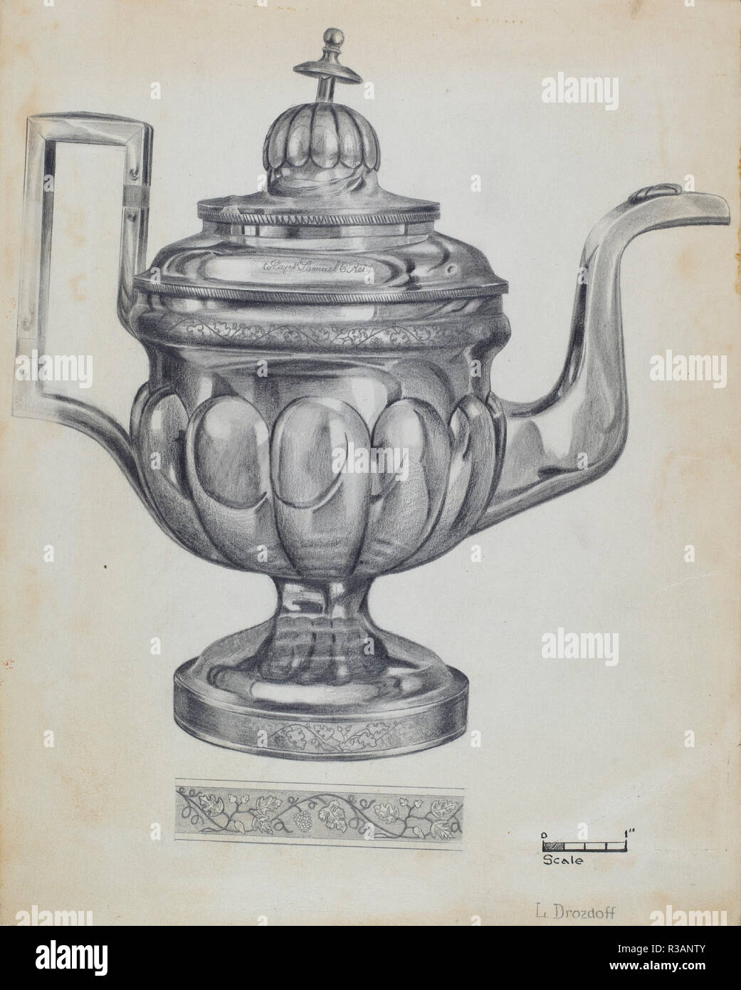Teapot. Dated c. 1936. Dimensions overall 28.9 x 23 cm (11 3/8 x 9 1