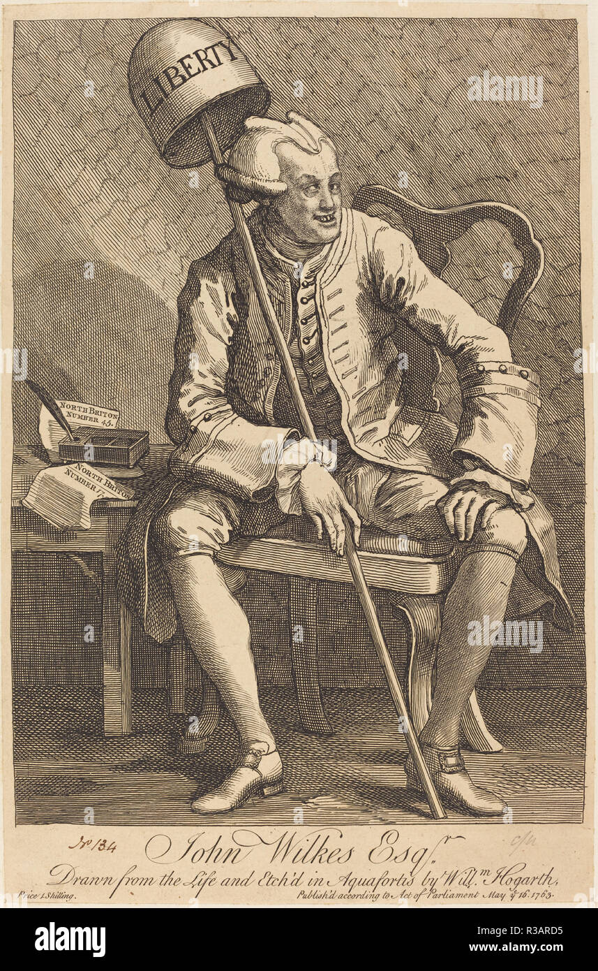 John Wilkes Esq. Dated: 1763. Medium: etching. Museum: National Gallery of Art, Washington DC. Author: William Hogarth. Stock Photo