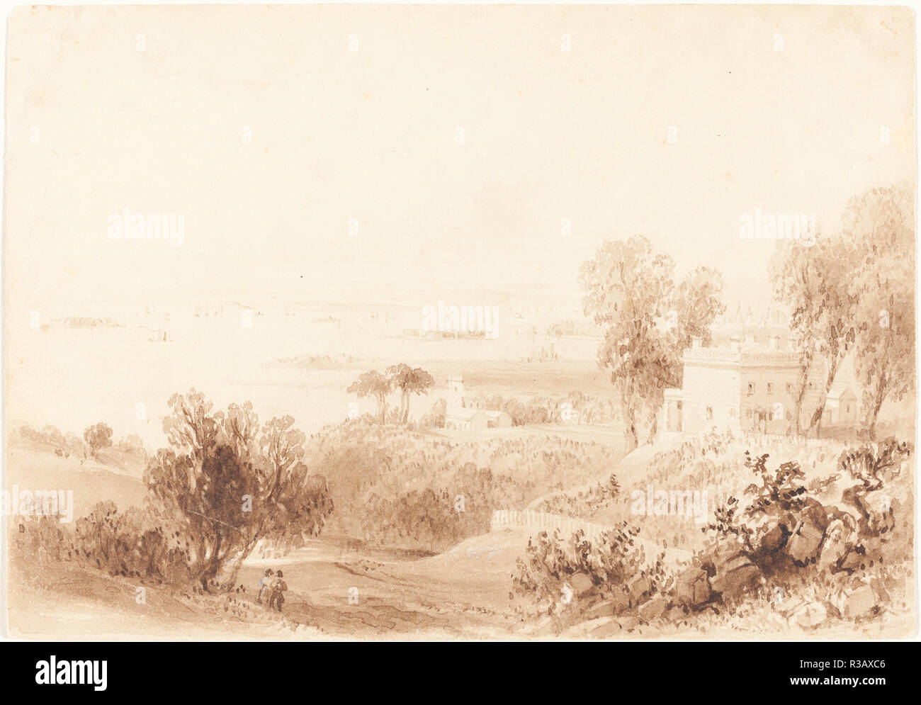 Gowanus Heights, Brooklyn. Dated: c. 1836/1837. Dimensions: overall: 12.5 x 17.9 cm (4 15/16 x 7 1/16 in.). Medium: brush and brown ink with brown wash on wove paper. Museum: National Gallery of Art, Washington DC. Author: William Henry Bartlett. Stock Photo