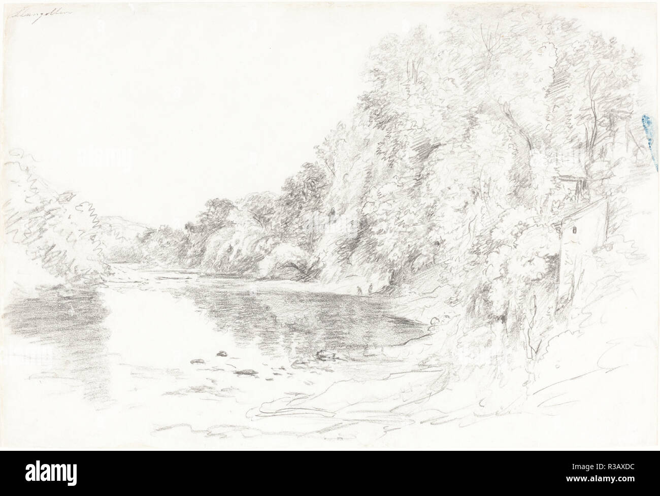 The River at Llangollen. Dated: c. 1795. Dimensions: overall: 20 x 29.4 cm (7 7/8 x 11 9/16 in.). Medium: graphite on wove paper. Museum: National Gallery of Art, Washington DC. Author: John Glover. Stock Photo