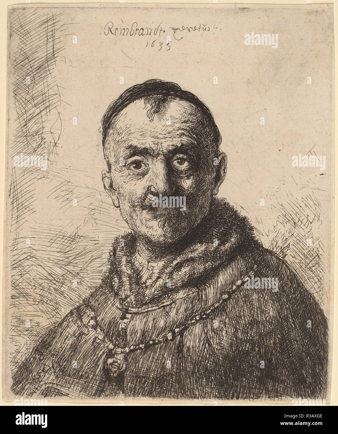 The First Oriental Head. Dated: 1635. Medium: etching, with some drypoint. Museum: National Gallery of Art, Washington DC. Author: Rembrandt van Rijn and Studio of Rembrandt van Rijn after Jan Lievens. Stock Photo