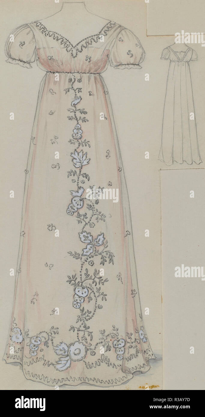 Dress. Dated: c. 1936. Dimensions: overall: 29.8 x 22.8 cm (11 3/4 x 9 in.). Medium: watercolor, graphite, and gouache on paperboard. Museum: National Gallery of Art, Washington DC. Author: Jessie M. Benge. Stock Photo