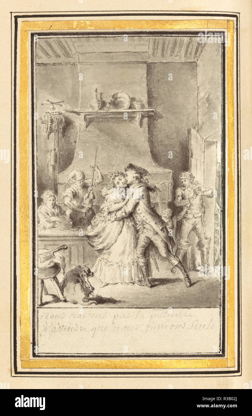 Nous n'avons pas le patience d'attendre que nous fussions seuls. Dated: published 1797. Medium: pen and black ink and brush and black ink with gray wash. Museum: National Gallery of Art, Washington DC. Author: Louis-Joseph Lefevre. Stock Photo