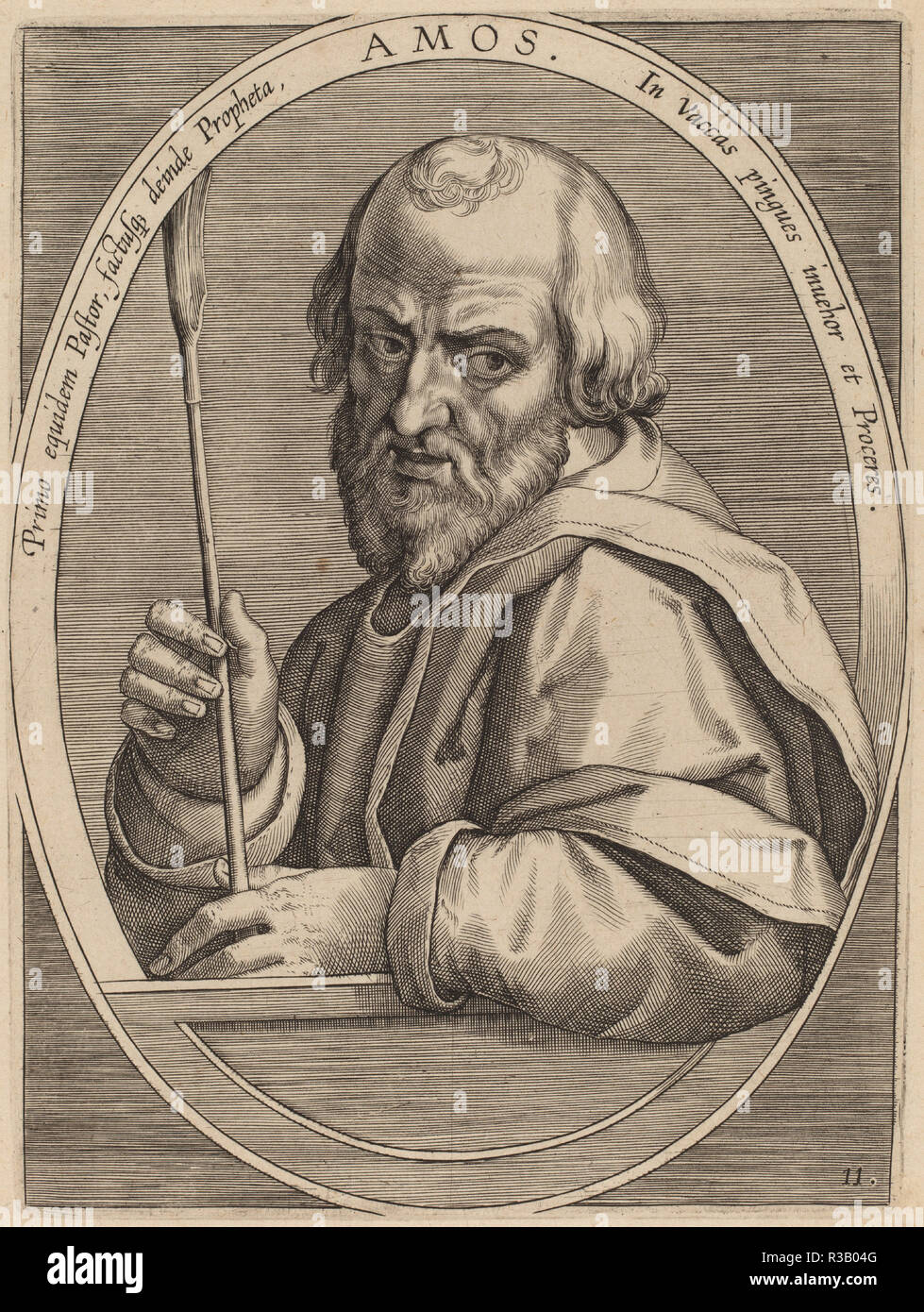 Amos. Dated: published 1613. Dimensions: plate: 17.3 x 12.7 cm (6 13/16 x 5 in.)  sheet: 24.3 x 19 cm (9 9/16 x 7 1/2 in.). Medium: engraving on laid paper. Museum: National Gallery of Art, Washington DC. Author: Theodor Galle after Jan van der Straet. Stock Photo
